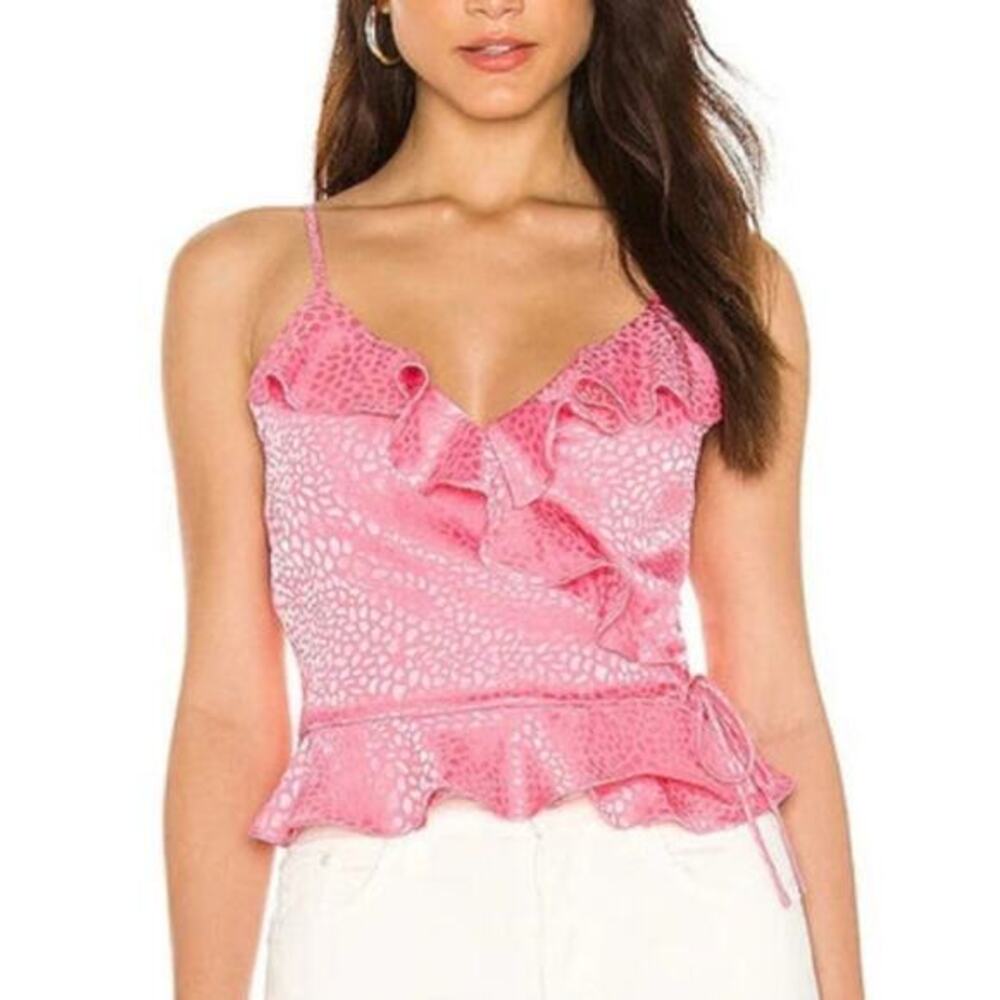 REBECCA MINKOFF Carson Ruffle Jacquard Pink Punch Tank Top Size Small New!